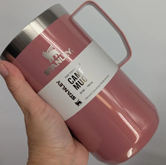 new STANLEY Stay Hot Camp coffee Mug Coffee Cup 24 OZ Port Shimmer PINK GLITTER - Picture 1 of 9